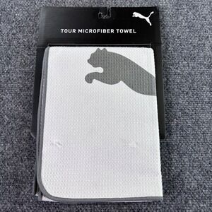 Puma Golf Tour Microfiber Towel Unisex OSFA White Grey Logo 054337-01 NWT